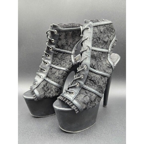 Pleaser Shoes - Pleaser Delight Womens Heels 9 Adore Black Mesh Platforms Goth Exotic Dancer